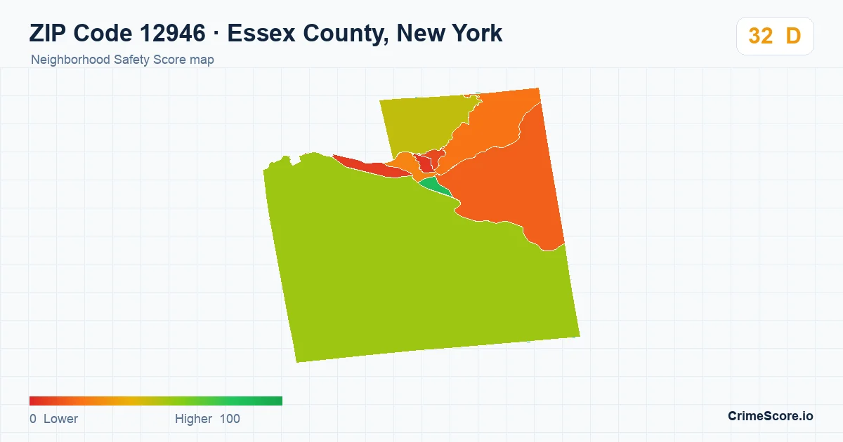 ZIP Code 12946 in Essex County, New York neighborhood Safety Score map