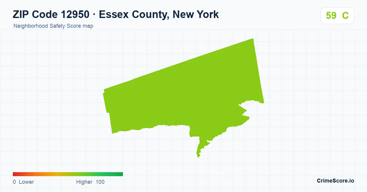 ZIP Code 12950 in Essex County, New York neighborhood Safety Score map