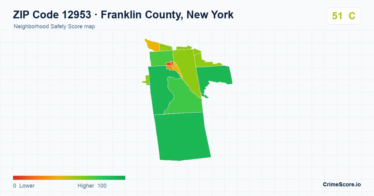 ZIP Code 12953 in Franklin County, New York neighborhood Safety Score map