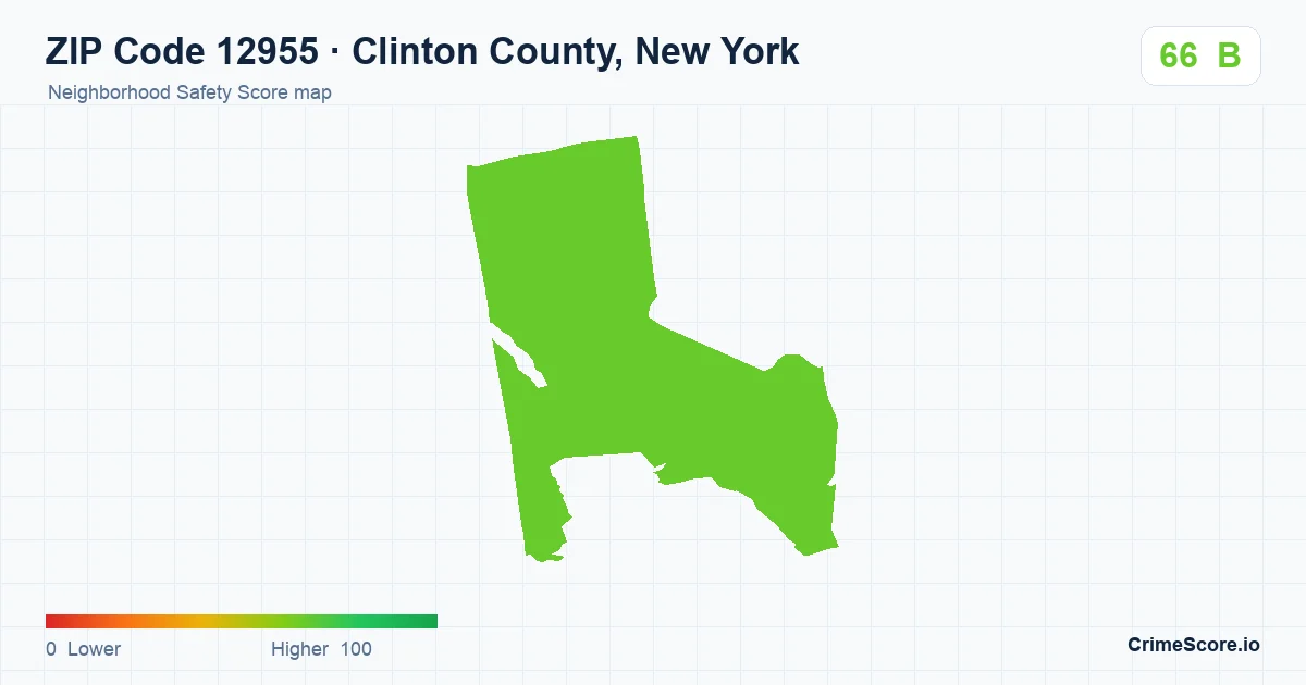 ZIP Code 12955 in Clinton County, New York neighborhood Safety Score map