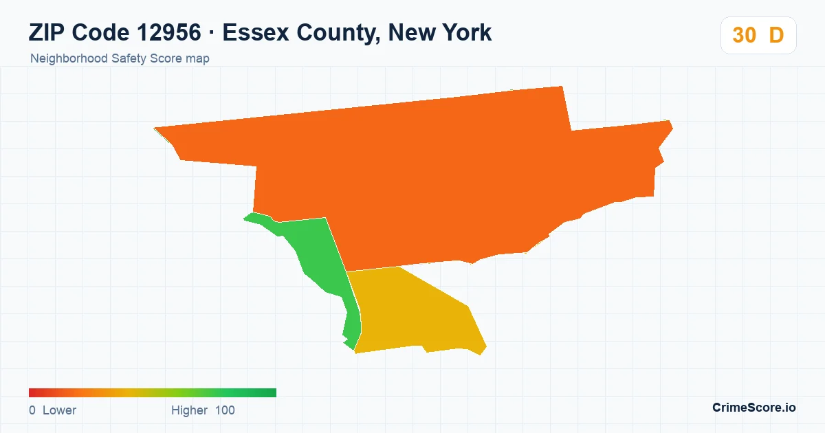 ZIP Code 12956 in Essex County, New York neighborhood Safety Score map