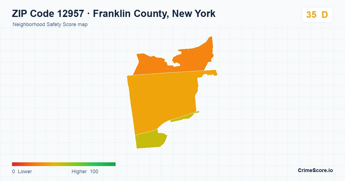 ZIP Code 12957 in Franklin County, New York neighborhood Safety Score map