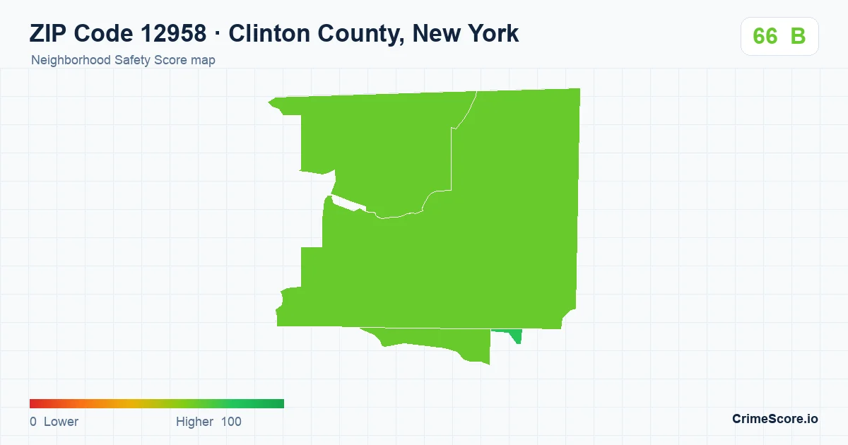 ZIP Code 12958 in Clinton County, New York neighborhood Safety Score map
