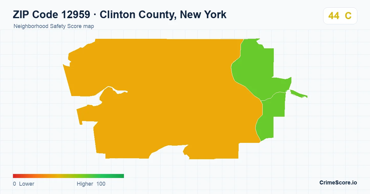 ZIP Code 12959 in Clinton County, New York neighborhood Safety Score map