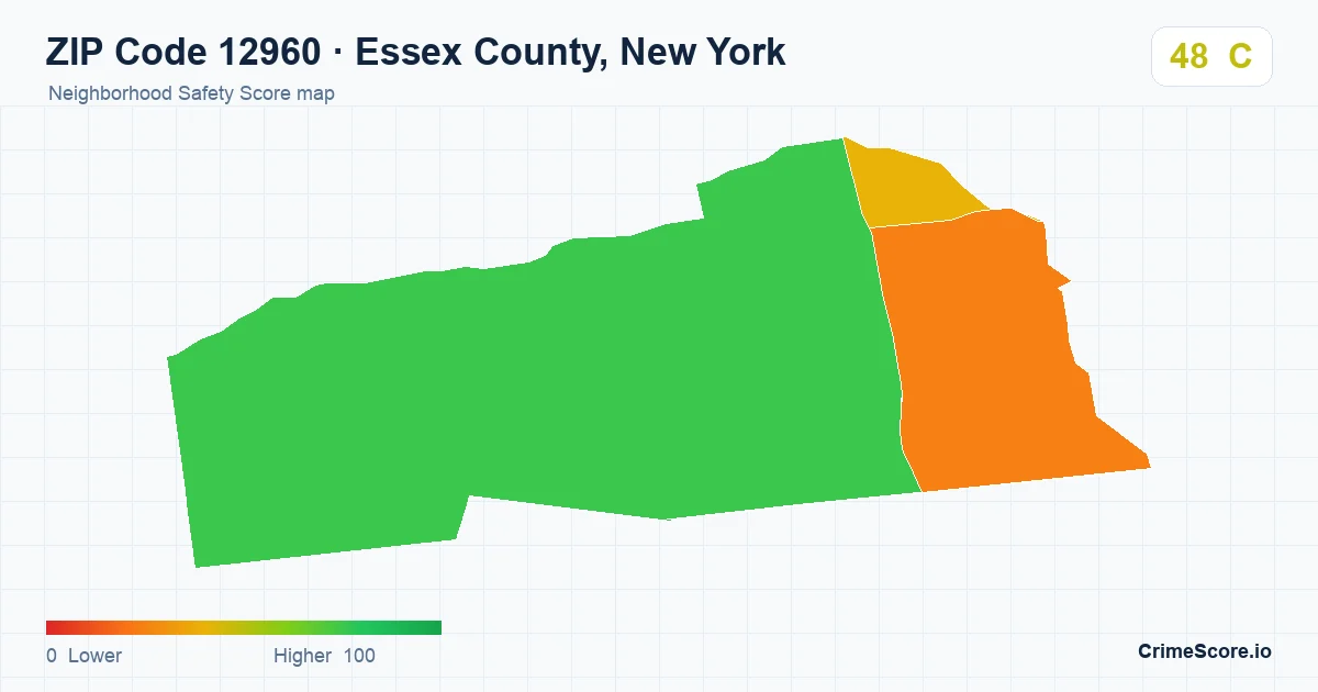 ZIP Code 12960 in Essex County, New York neighborhood Safety Score map