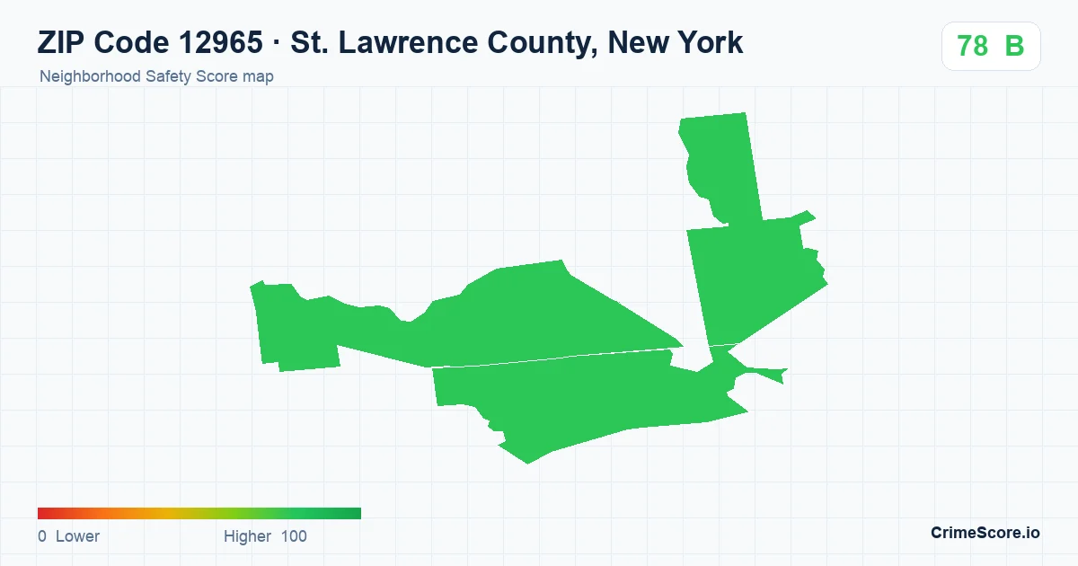 ZIP Code 12965 in St. Lawrence County, New York neighborhood Safety Score map