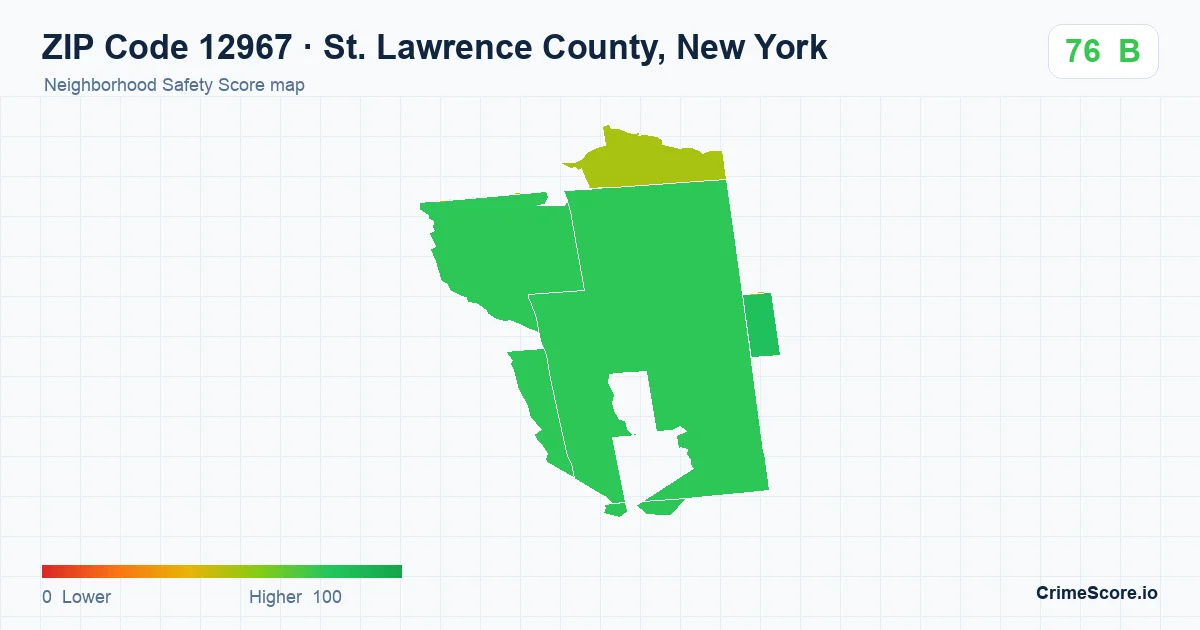 ZIP Code 12967 in St. Lawrence County, New York neighborhood Safety Score map