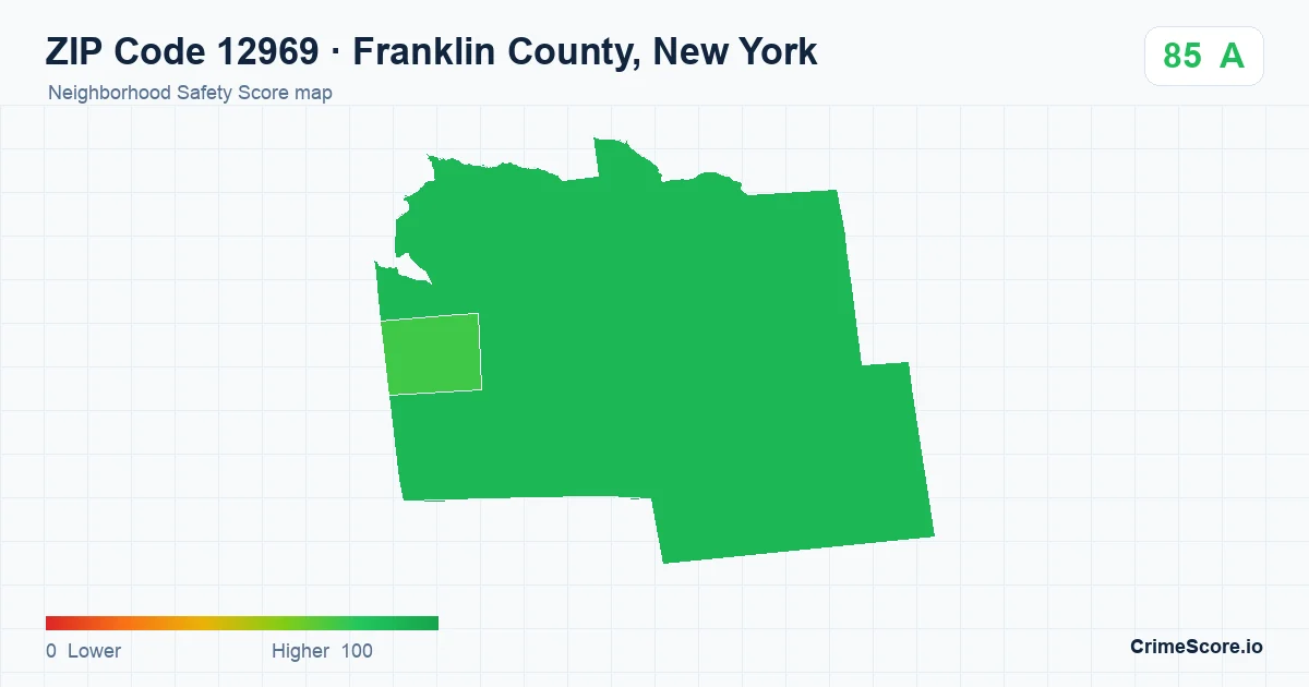 ZIP Code 12969 in Franklin County, New York neighborhood Safety Score map