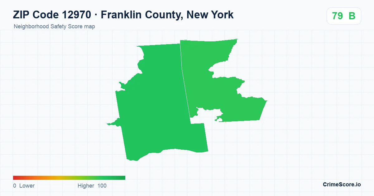 ZIP Code 12970 in Franklin County, New York neighborhood Safety Score map