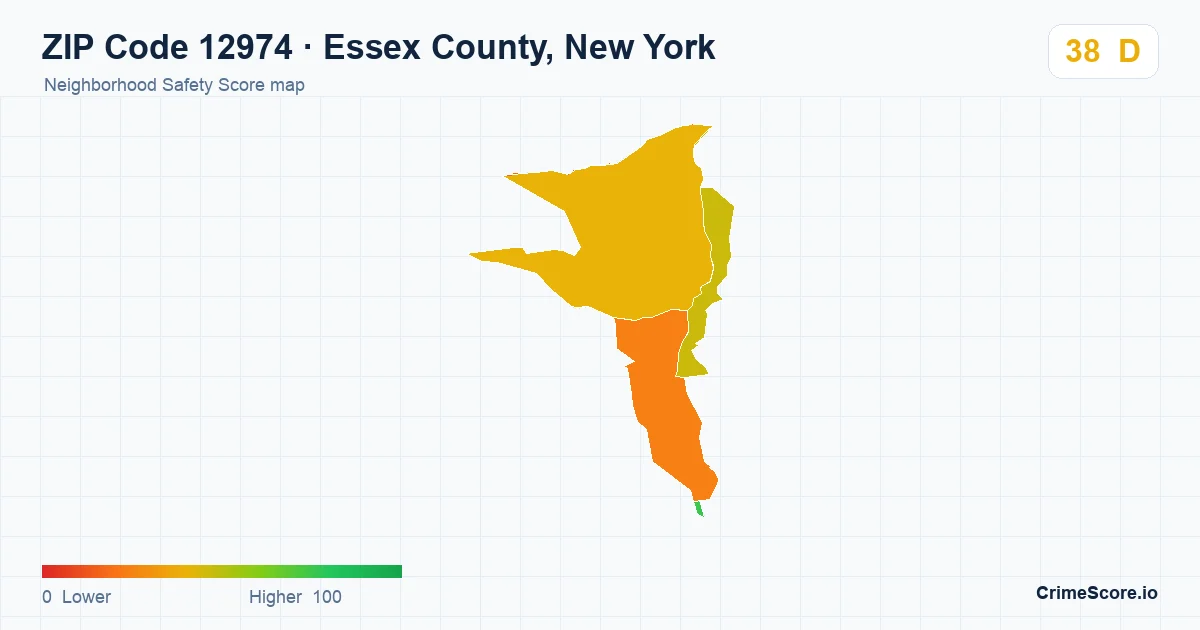 ZIP Code 12974 in Essex County, New York neighborhood Safety Score map