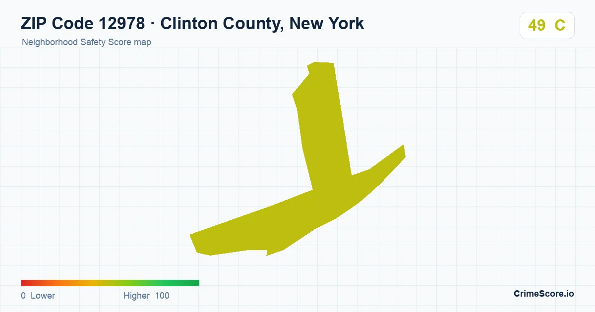ZIP Code 12978 in Clinton County, New York neighborhood Safety Score map