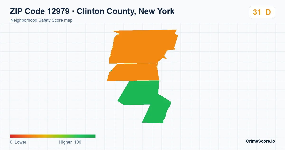 ZIP Code 12979 in Clinton County, New York neighborhood Safety Score map