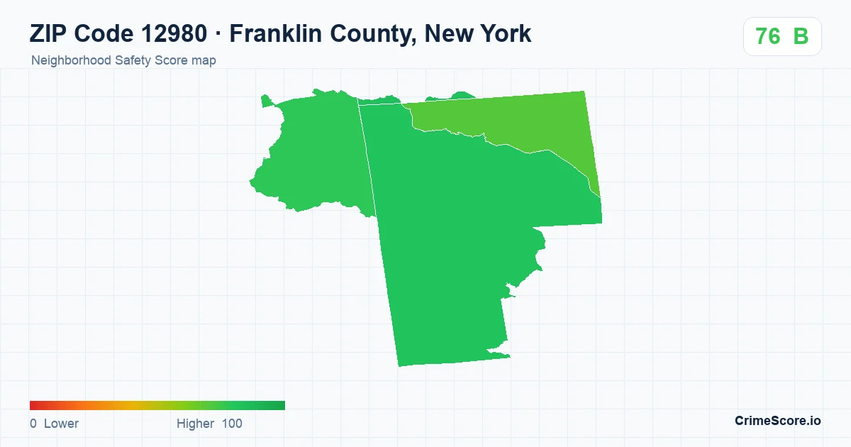 ZIP Code 12980 in Franklin County, New York neighborhood Safety Score map