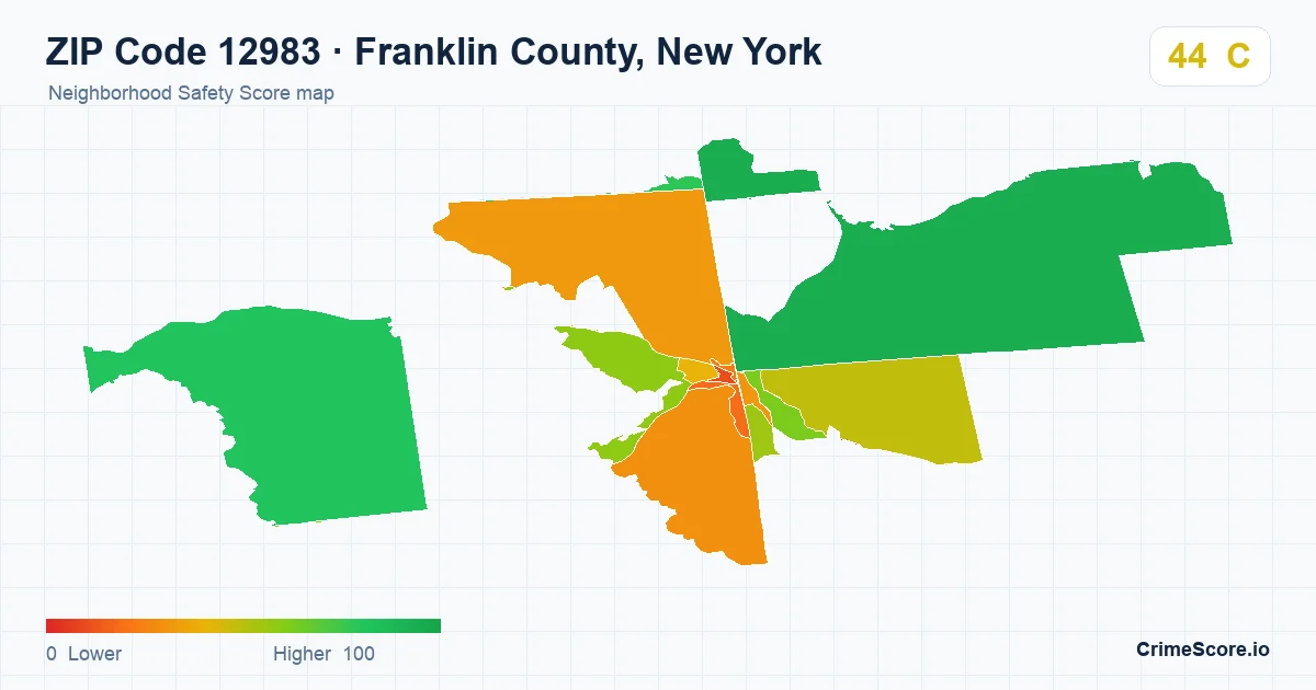 ZIP Code 12983 in Franklin County, New York neighborhood Safety Score map