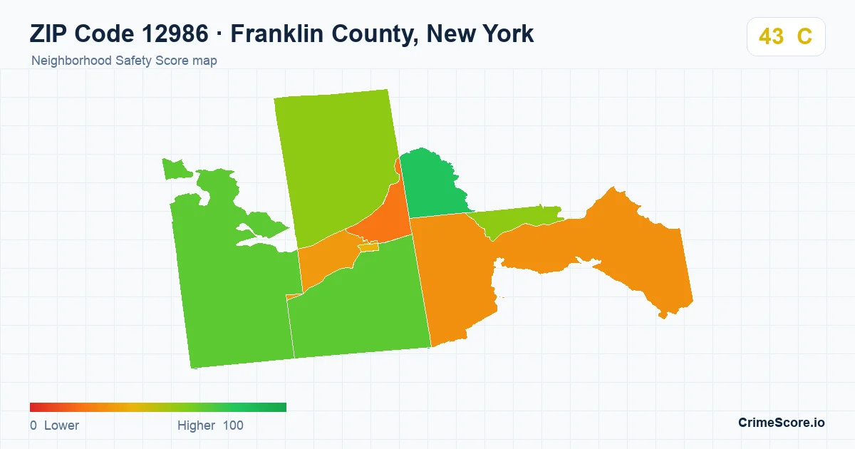 ZIP Code 12986 in Franklin County, New York neighborhood Safety Score map