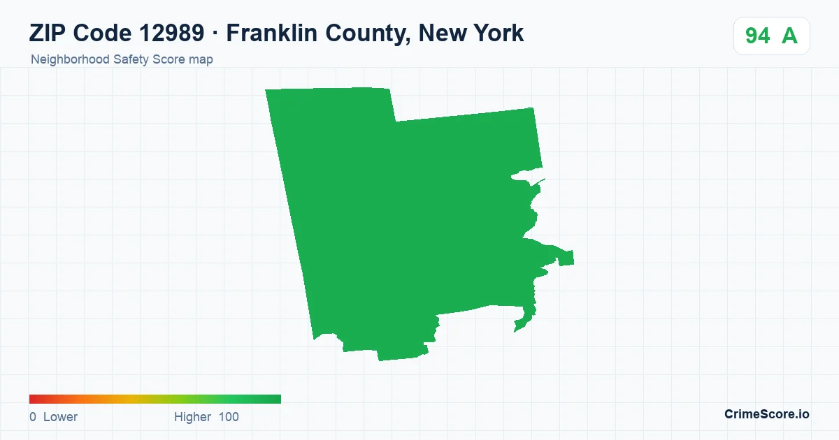 ZIP Code 12989 in Franklin County, New York neighborhood Safety Score map