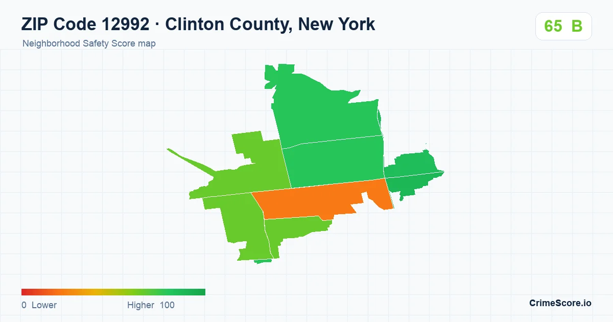 ZIP Code 12992 in Clinton County, New York neighborhood Safety Score map