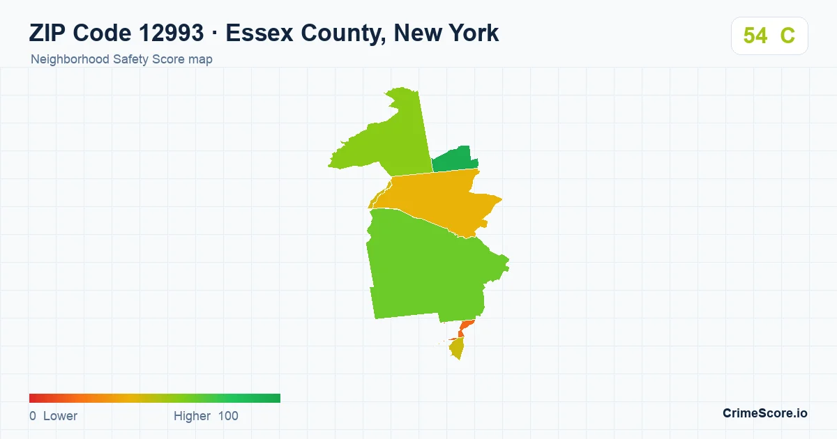 ZIP Code 12993 in Essex County, New York neighborhood Safety Score map