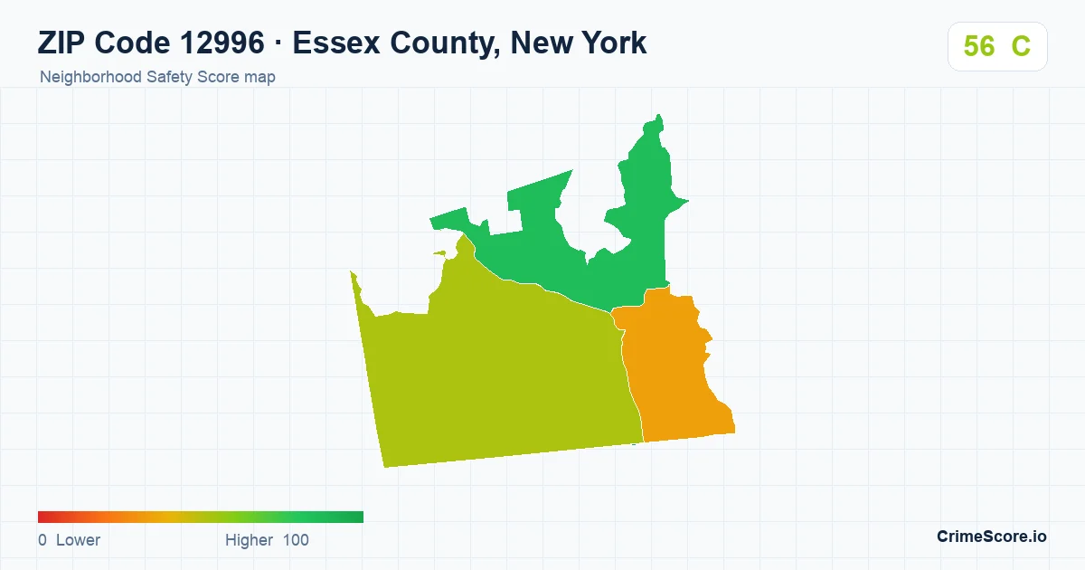 ZIP Code 12996 in Essex County, New York neighborhood Safety Score map