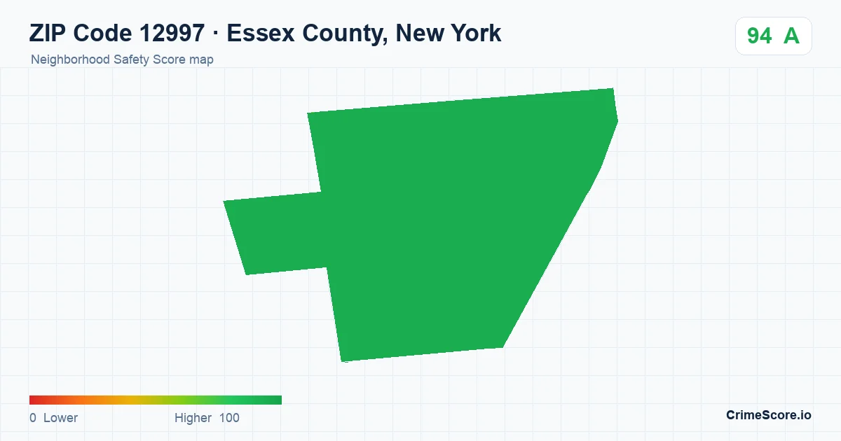 ZIP Code 12997 in Essex County, New York neighborhood Safety Score map