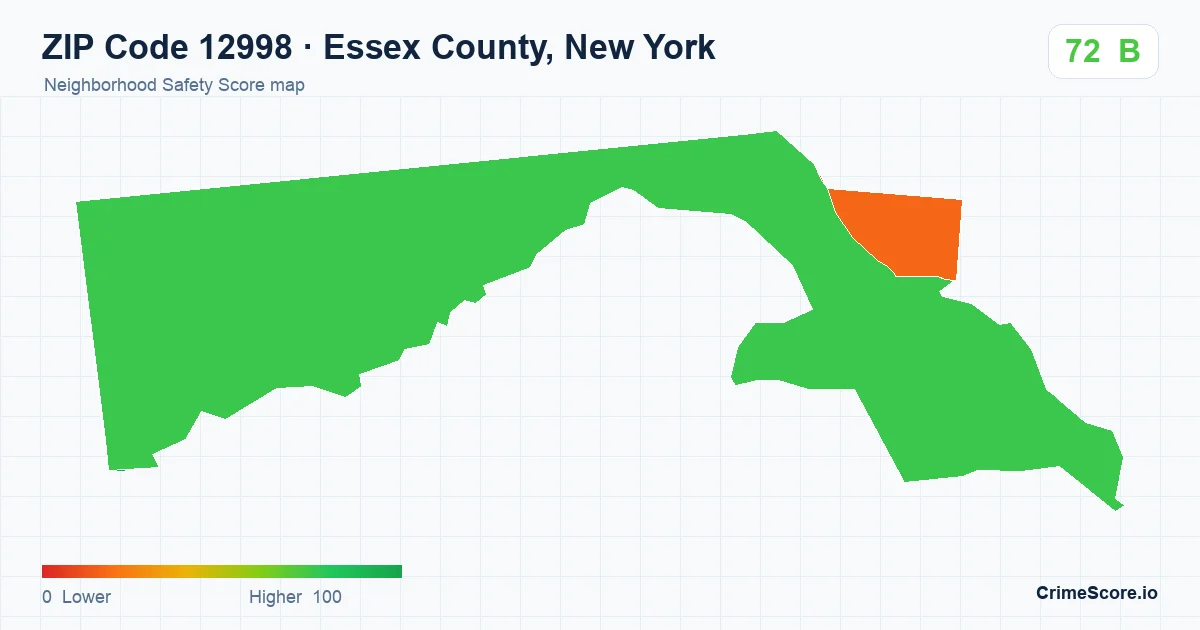 ZIP Code 12998 in Essex County, New York neighborhood Safety Score map