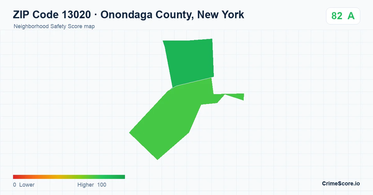 ZIP Code 13020 in Onondaga County, New York neighborhood Safety Score map