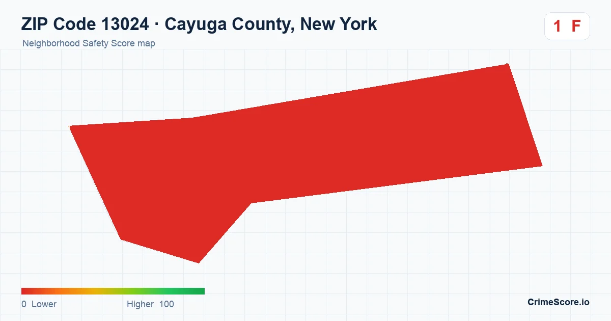 ZIP Code 13024 in Cayuga County, New York neighborhood Safety Score map