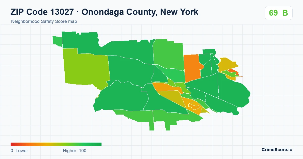ZIP Code 13027 in Onondaga County, New York neighborhood Safety Score map