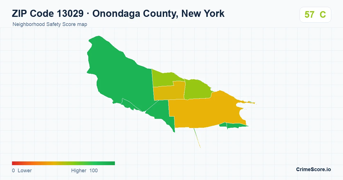 ZIP Code 13029 in Onondaga County, New York neighborhood Safety Score map
