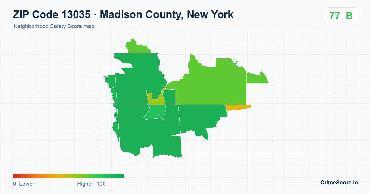 ZIP Code 13035 in Madison County, New York neighborhood Safety Score map