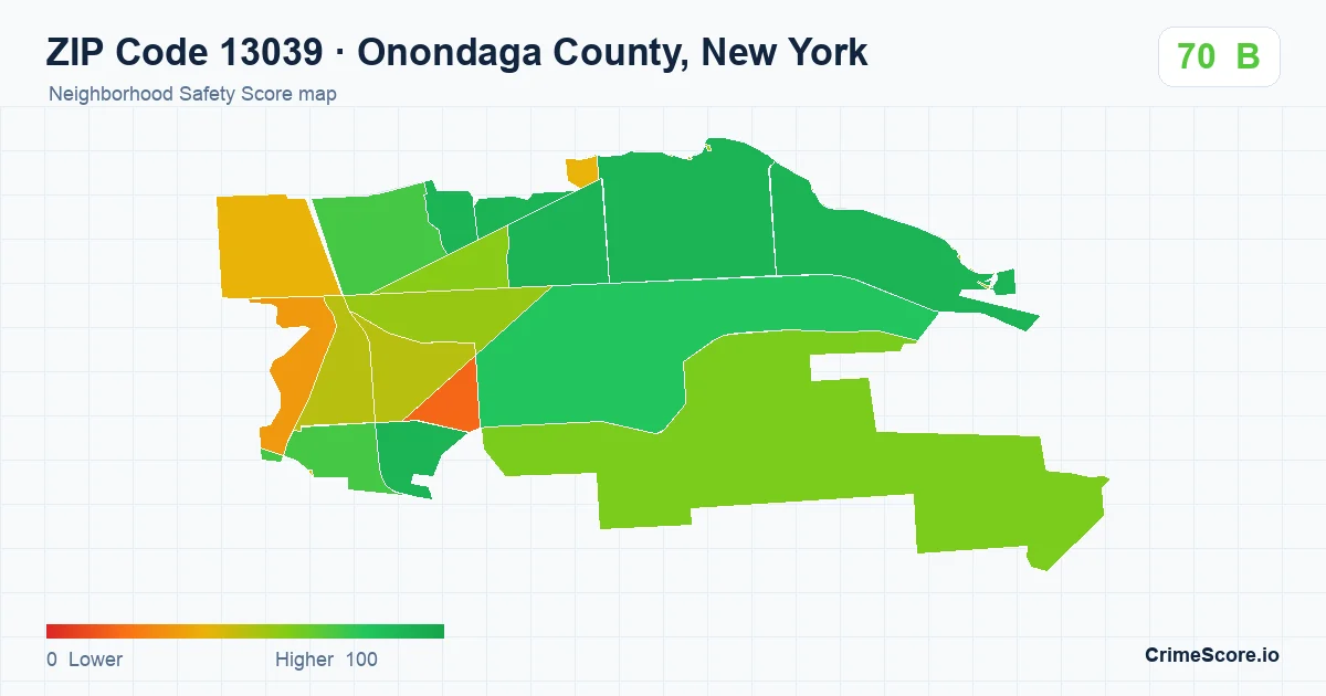 ZIP Code 13039 in Onondaga County, New York neighborhood Safety Score map