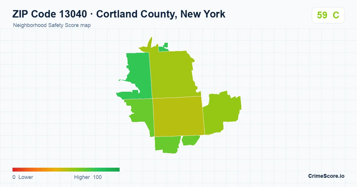 ZIP Code 13040 in Cortland County, New York neighborhood Safety Score map