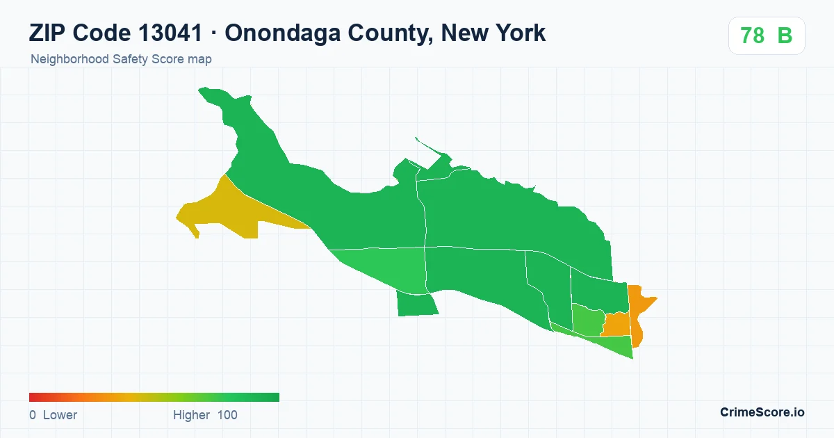 ZIP Code 13041 in Onondaga County, New York neighborhood Safety Score map