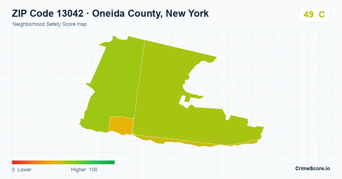 ZIP Code 13042 in Oneida County, New York neighborhood Safety Score map