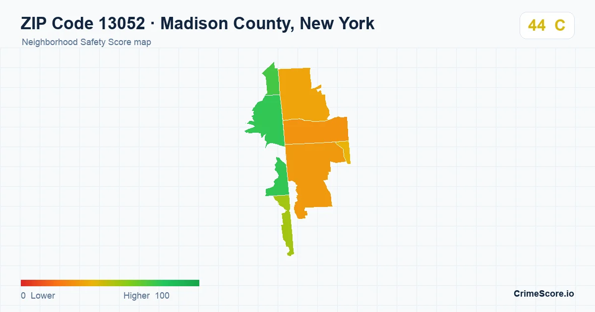 ZIP Code 13052 in Madison County, New York neighborhood Safety Score map
