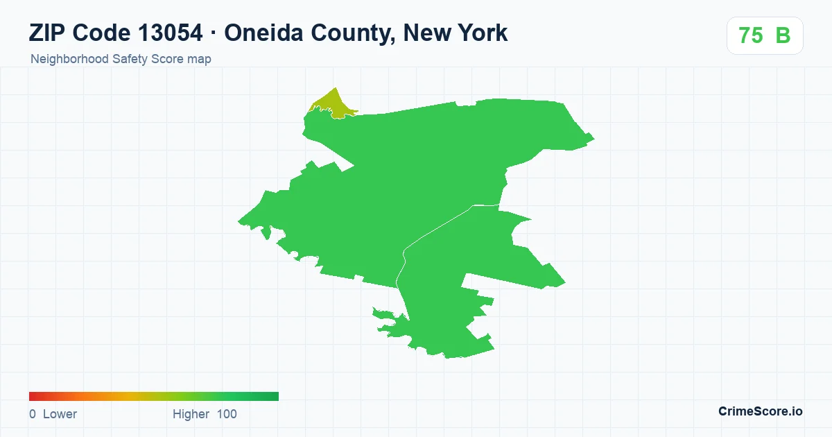 ZIP Code 13054 in Oneida County, New York neighborhood Safety Score map