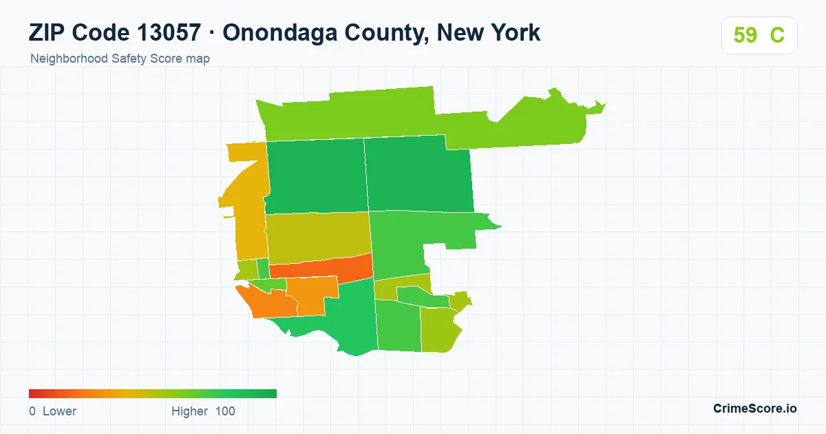ZIP Code 13057 in Onondaga County, New York neighborhood Safety Score map