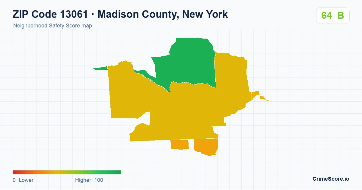 ZIP Code 13061 in Madison County, New York neighborhood Safety Score map