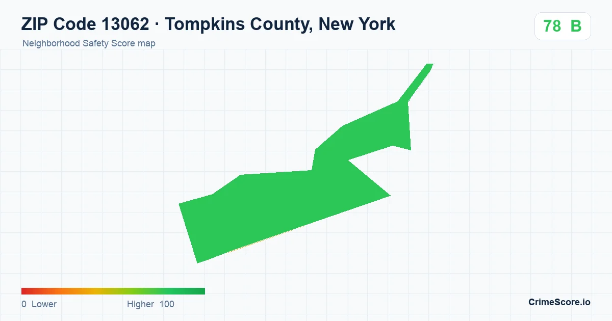 ZIP Code 13062 in Tompkins County, New York neighborhood Safety Score map
