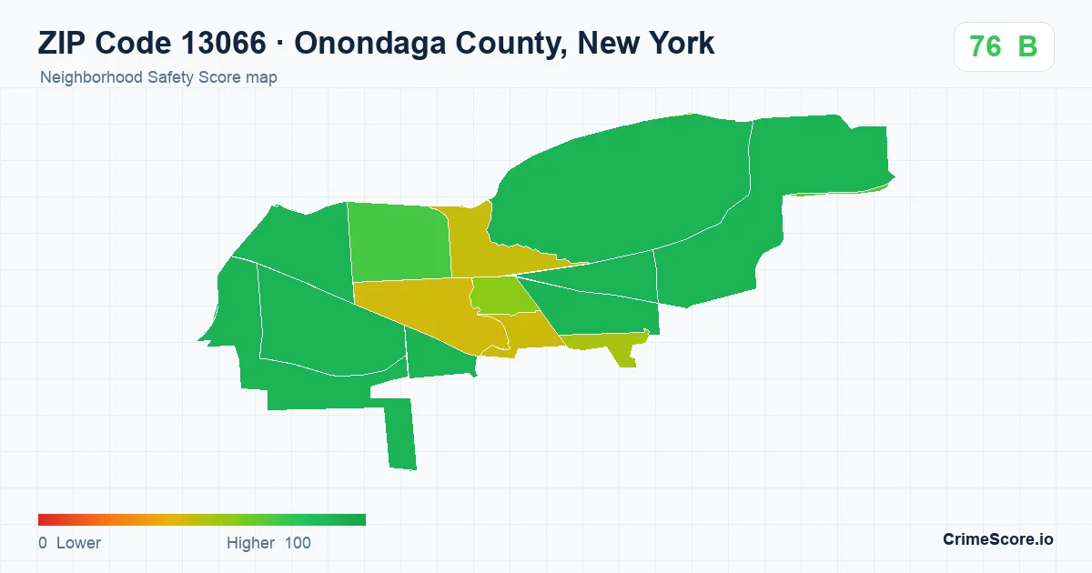 ZIP Code 13066 in Onondaga County, New York neighborhood Safety Score map