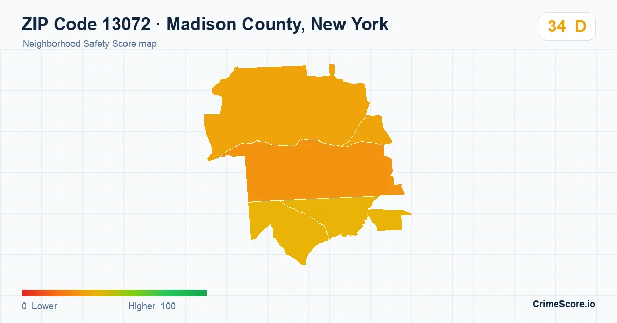 ZIP Code 13072 in Madison County, New York neighborhood Safety Score map