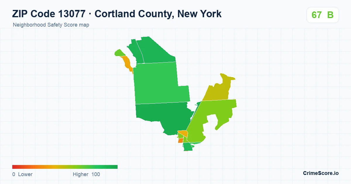 ZIP Code 13077 in Cortland County, New York neighborhood Safety Score map