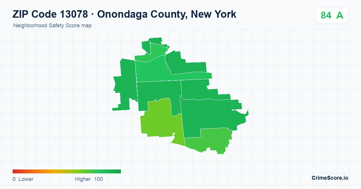 ZIP Code 13078 in Onondaga County, New York neighborhood Safety Score map