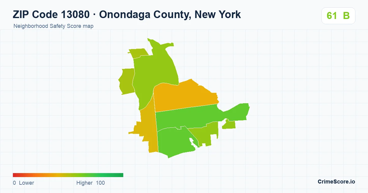 ZIP Code 13080 in Onondaga County, New York neighborhood Safety Score map