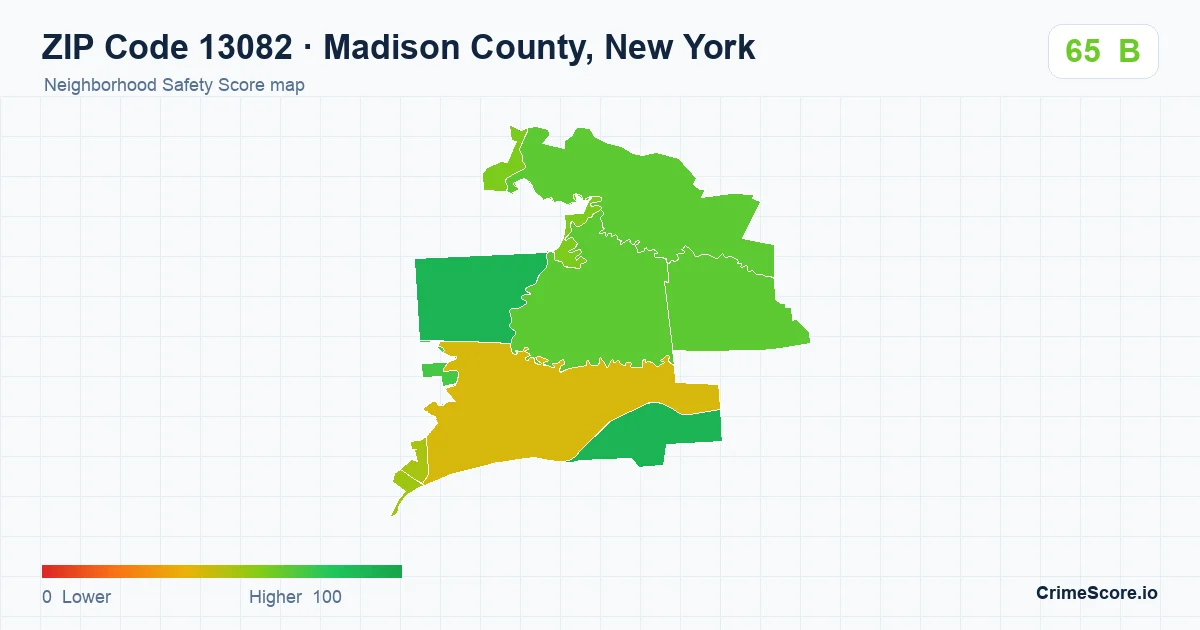 ZIP Code 13082 in Madison County, New York neighborhood Safety Score map