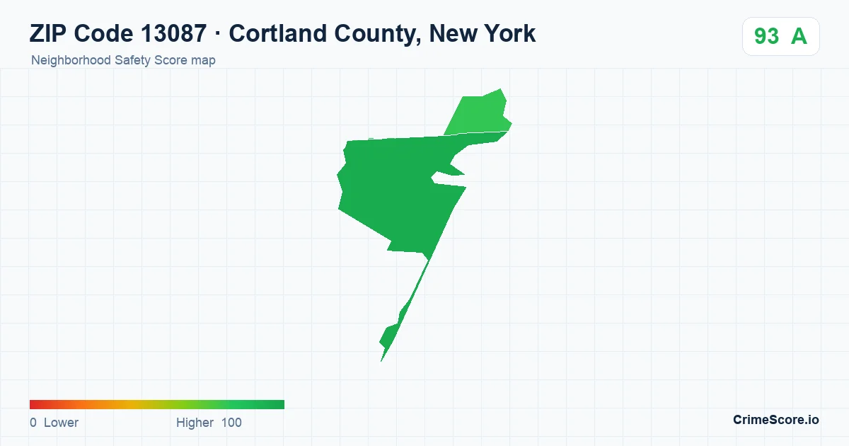 ZIP Code 13087 in Cortland County, New York neighborhood Safety Score map