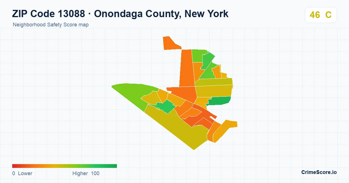 ZIP Code 13088 in Onondaga County, New York neighborhood Safety Score map