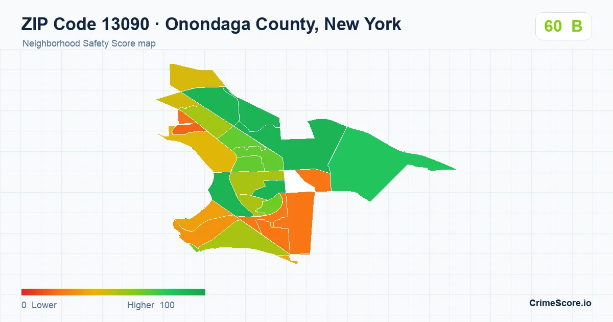 ZIP Code 13090 in Onondaga County, New York neighborhood Safety Score map