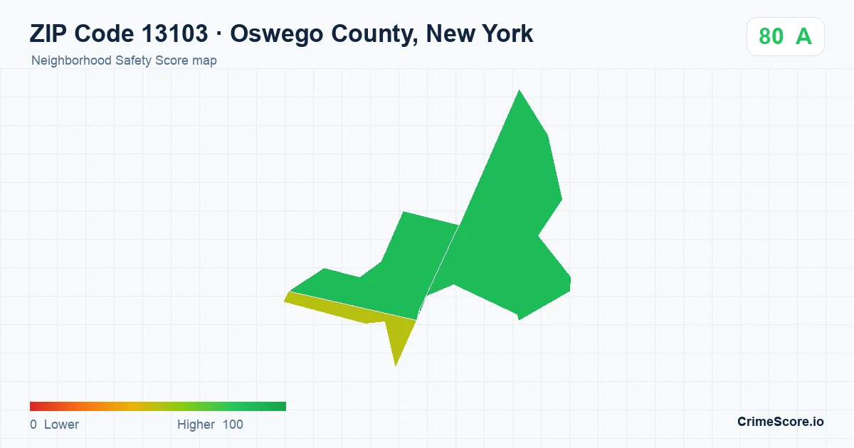 ZIP Code 13103 in Oswego County, New York neighborhood Safety Score map