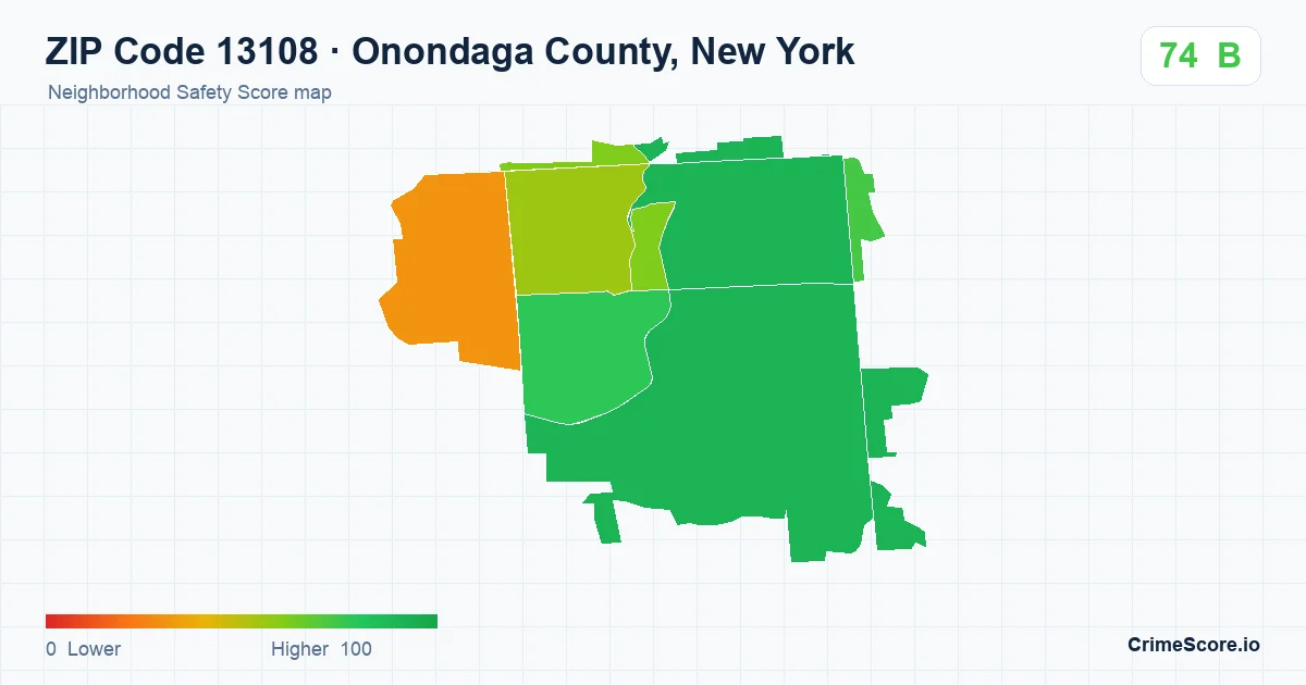 ZIP Code 13108 in Onondaga County, New York neighborhood Safety Score map